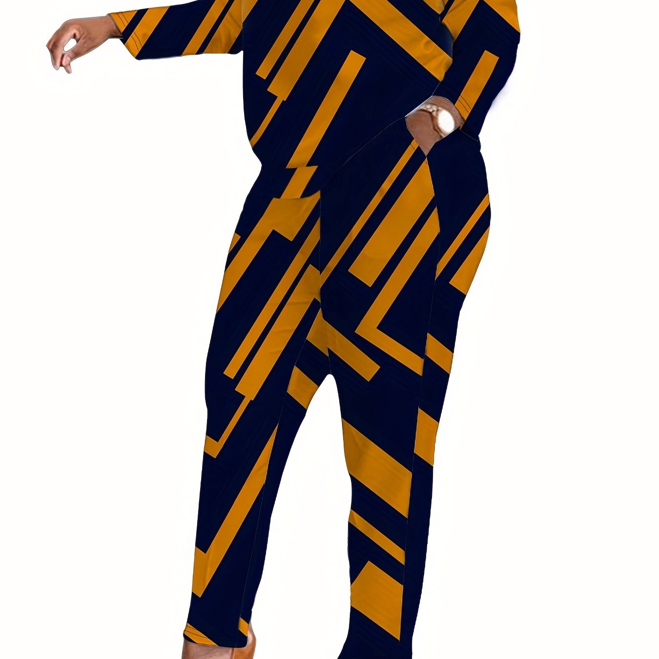 Women's Plus Geo Print Top & Pants 2 Piece Set