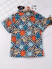 Boys School Bus Schoolbag Pencil Calculator Alarm Clock Short Sleeves Shirt