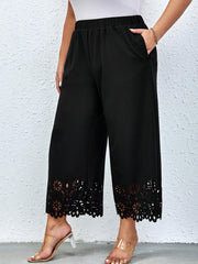  Pants Women's Plus Solid Scallop Trim Elastic High Rise