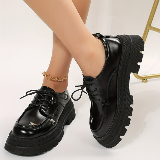 Women's Star Pattern Platform Loafers Lace Up Shoes