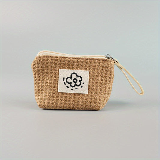 Waffle Lipstick Storage Bag Japanese Style Portable Wristlet Summer Flowers