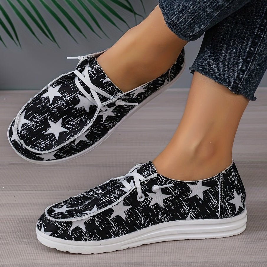 Women's Stars Pattern Flat Loafers Lace Up Lightweight Comfy Shoes