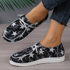 Women's Stars Pattern Flat Loafers Lace Up Lightweight Comfy Shoes