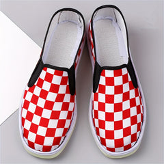 Women's Checkerboard Flat Canvas Shoes Slip On Loafers Casual Low Top Sneakers