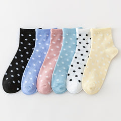 6 Pairs Polka Dot Crew Socks Women's Stockings