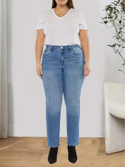 Plus Size Elastic Straight Leg Slim Fit Medium Stretch Jeans