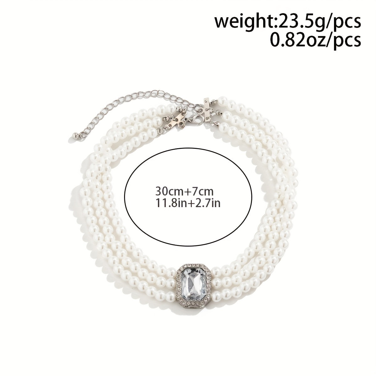 Beaded Faux Gemstone Pearl Choker Necklace Women's Party Jewelry