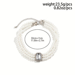 Beaded Faux Gemstone Pearl Choker Necklace Women's Party Jewelry