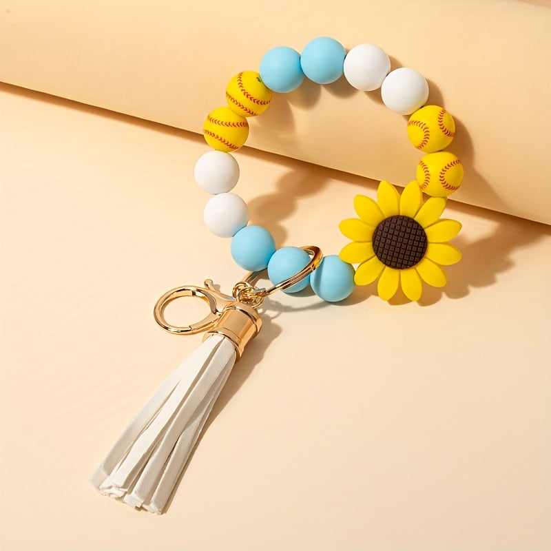 Sun Flower Silicone Bead Keychain Tassel Pendant