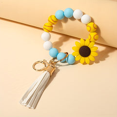 Sun Flower Silicone Bead Keychain Tassel Pendant