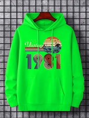 Vintage Graphic Print Hoodie Men's Pullover Hooded Sweatshirt