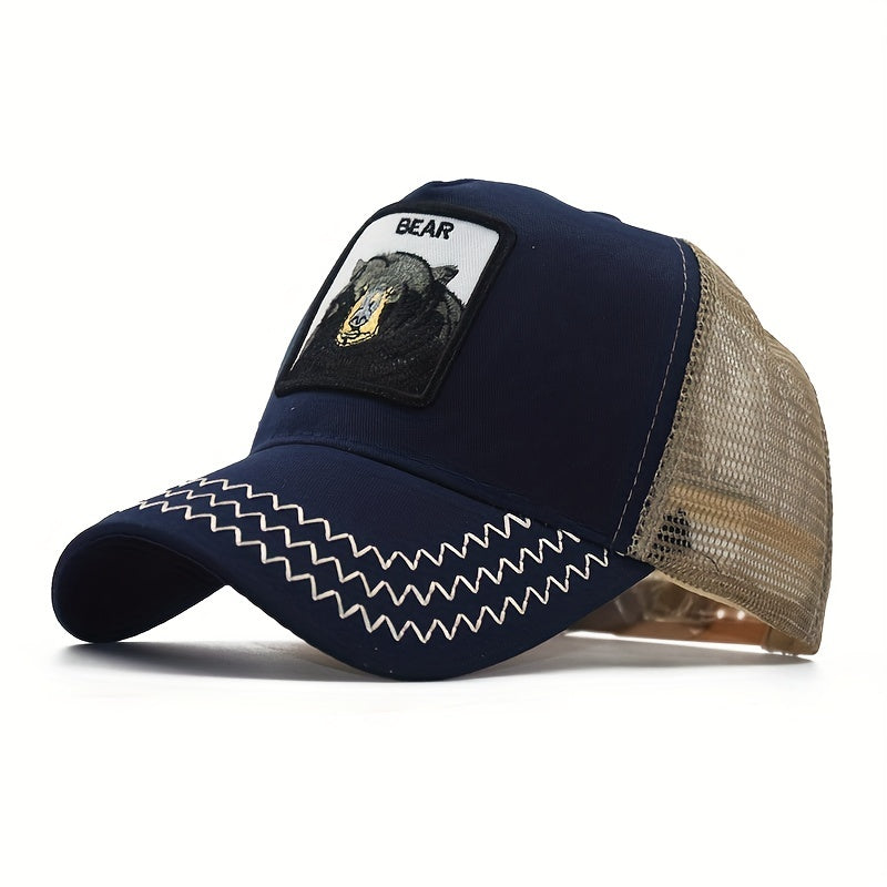 Bear Embroidery Patch Trucker Hat Unisex Animal Pattern Baseball Cap