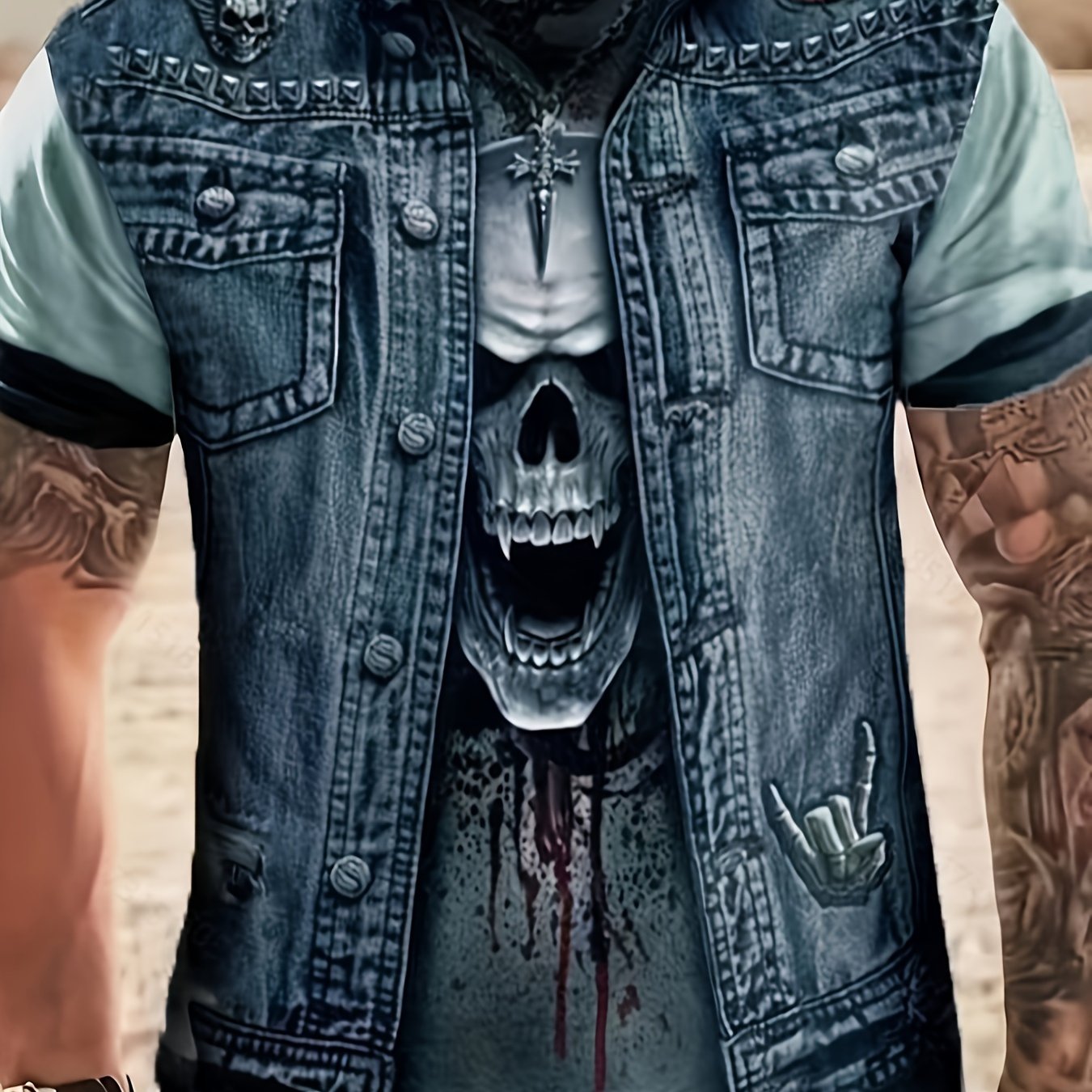 Active Skull Graphic Tee Men's Rock Style T Shirt For Summer