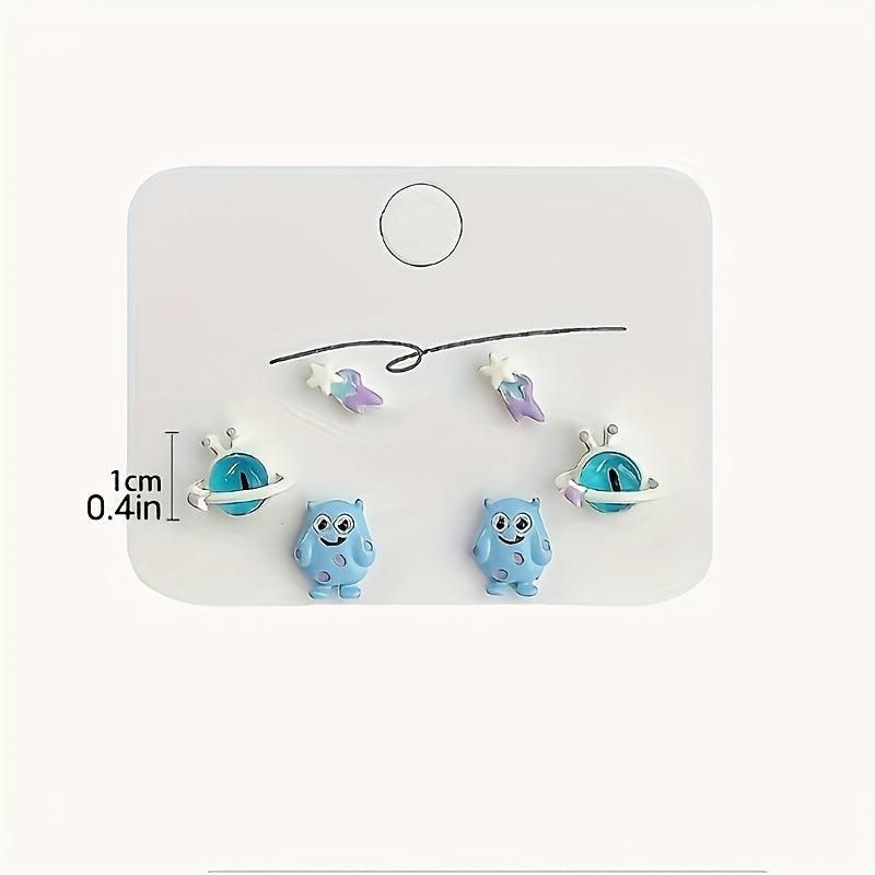 Childlike Girl Heart Asymmetrical Cat Eye Stone Earrings