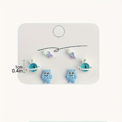 Childlike Girl Heart Asymmetrical Cat Eye Stone Earrings