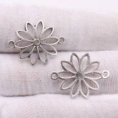 50pcs DIY Alloy Hollow Flower Pendants Retro Accessories Double Hanging