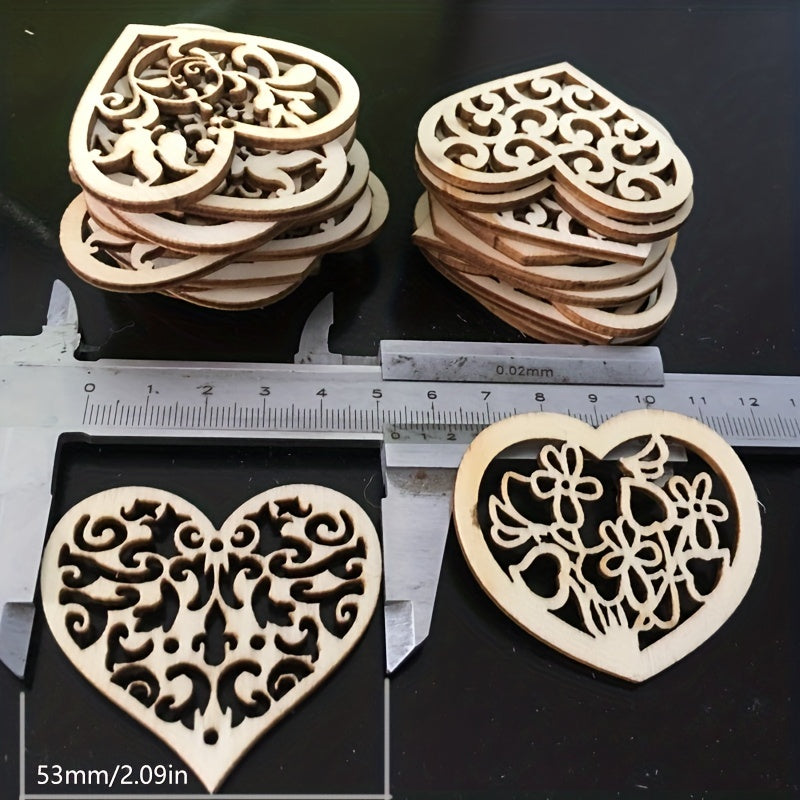 10pcs Wooden Love Flower Shapes for DIY Projects - 53mm