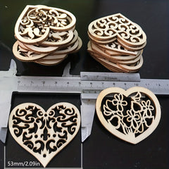 10pcs Wooden Love Flower Shapes for DIY Projects - 53mm