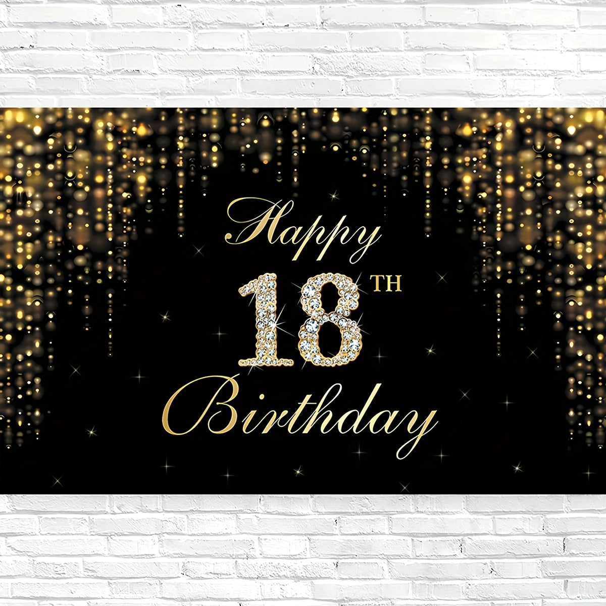 18th Birthday Decorations Backdrop Banner Golden Happy 18th Birthday Decoration