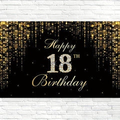 18th Birthday Decorations Backdrop Banner Golden Happy 18th Birthday Decoration