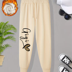  Leopard Print Fleece Joggers Elastic High Rise Pants