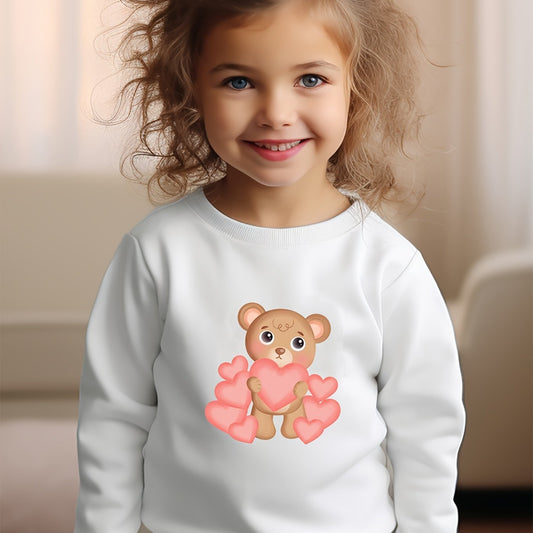 Girls Bear Pattern Crew Neck Sweatshirt For Spring Fall Christmas Gift