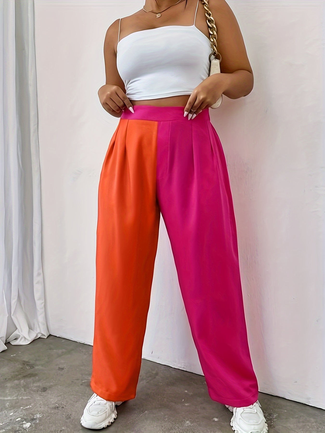  Colorblock Wide Leg Trousers