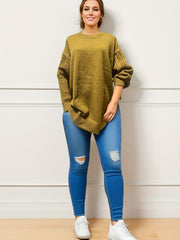  Casual Sweater Solid Long Sleeve Round Neck Loose Pullover Jumper