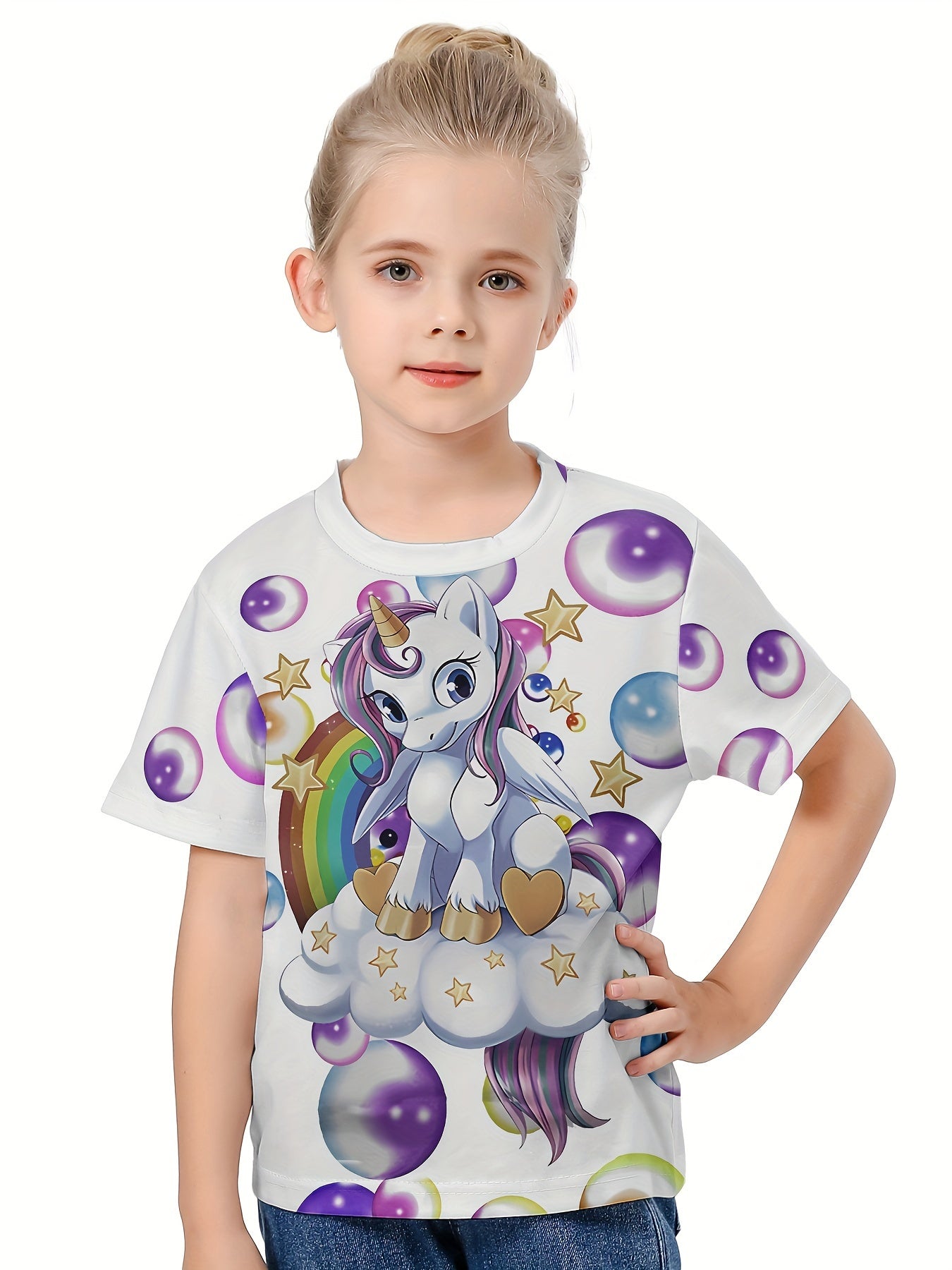 3D Rainbow & Unicorn Girls Tee Summer Sports Shirt