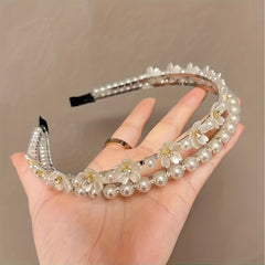 Faux Pearl Rhinestone Headband Two Layer Headdress Hair Accessories