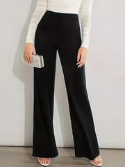  Solid High Rise Wide Leg Trousers