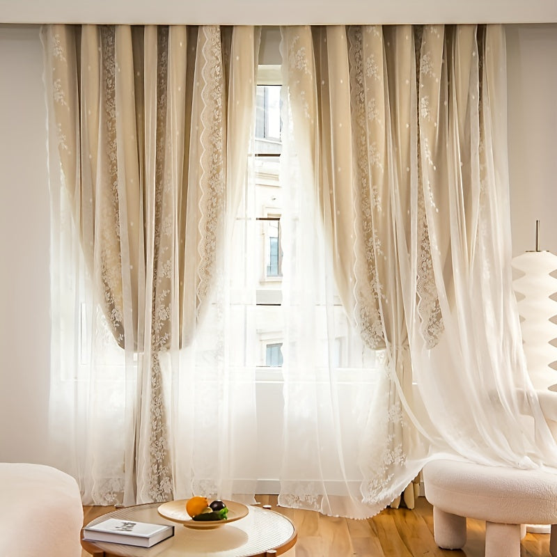 1pc Double Layer Blackout Curtains Bedroom Window Curtain with Hooks
