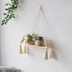 Tassel Woven Wall Hanging Shelf Board Home Bathroom Bar Decor