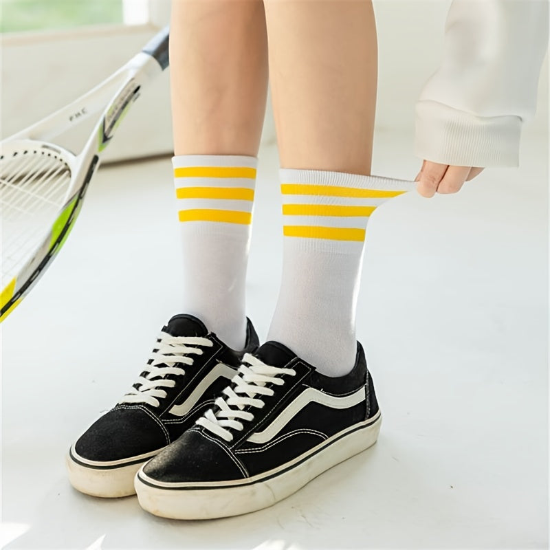 5 Pairs Breathable Striped Crew Socks Women's Stockings