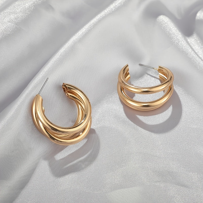 Triple Hoop Earrings Chunky Tube Earrings For Women 1Pair