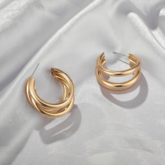 Triple Hoop Earrings Chunky Tube Earrings For Women 1Pair