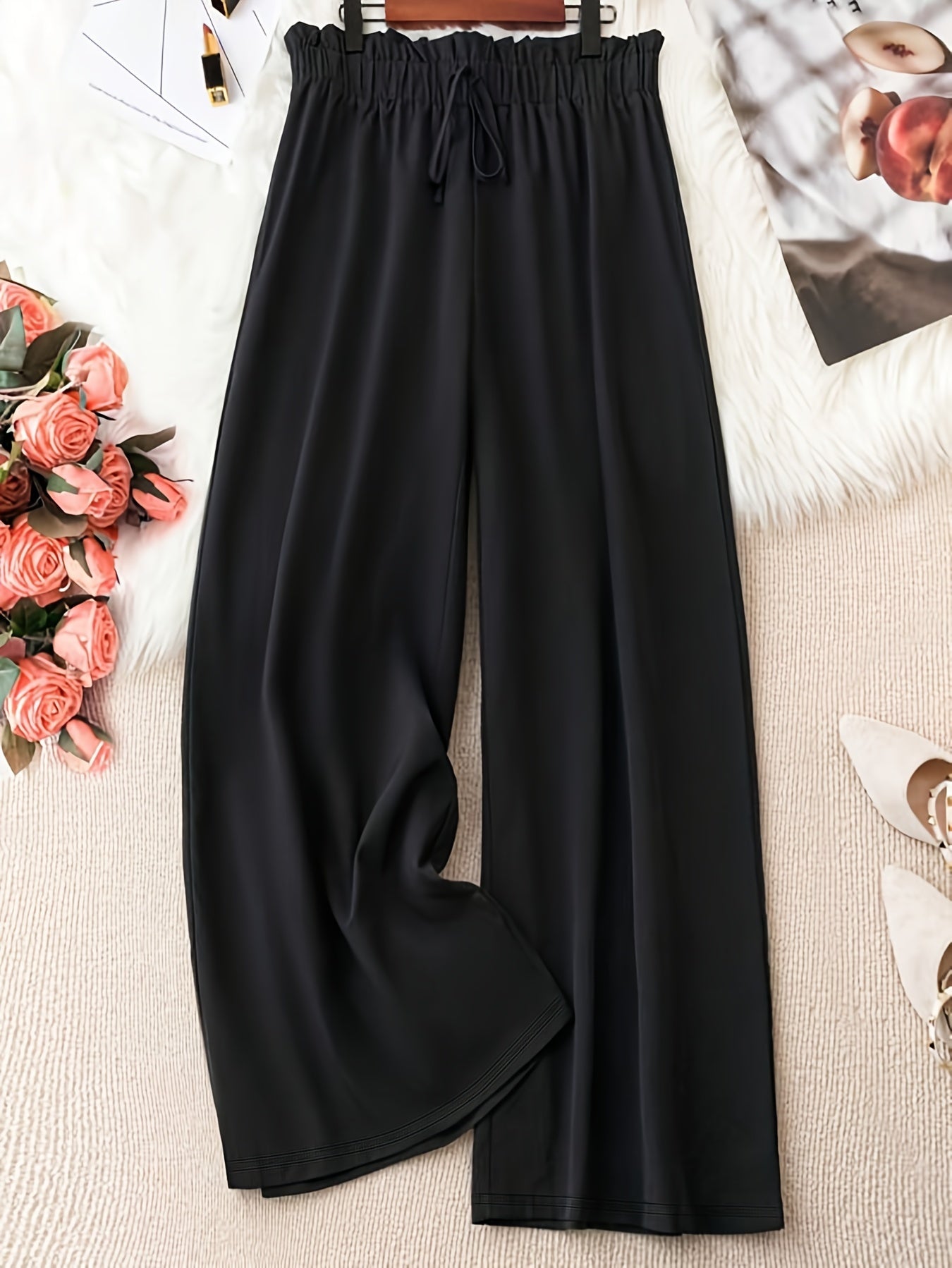  Drawstring Wide Leg Trousers, Loose Fit