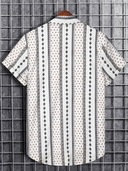 Vertical Stripe Print Men's Casual Short Sleeve Shirt