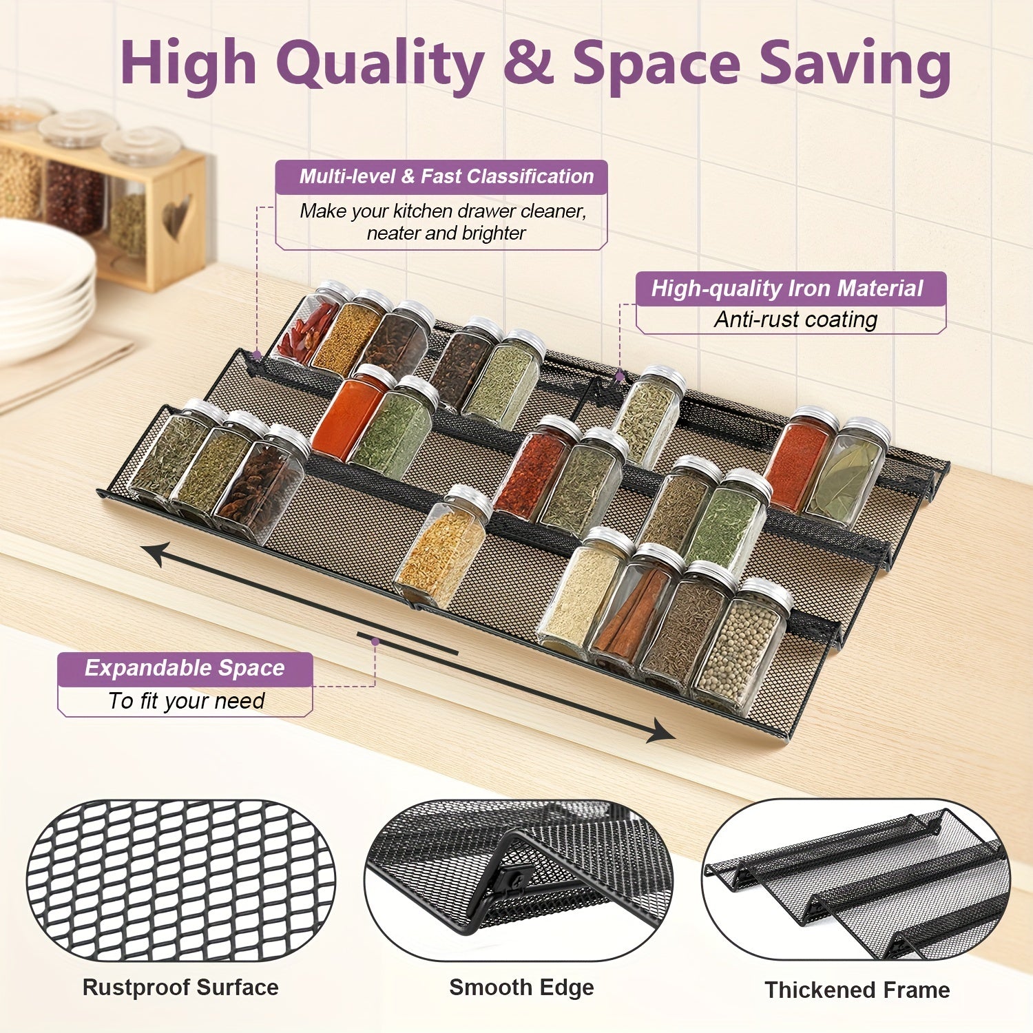 Spice Drawer Organizer Set 24 Jars Tray Rack Seasoning Jars Insert