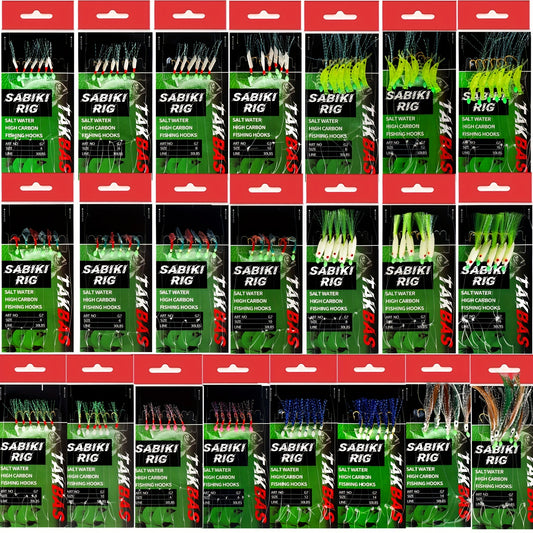 Sabiki Rigs Saltwater Fishing Bait Real Fish Skin Feathered Hooks