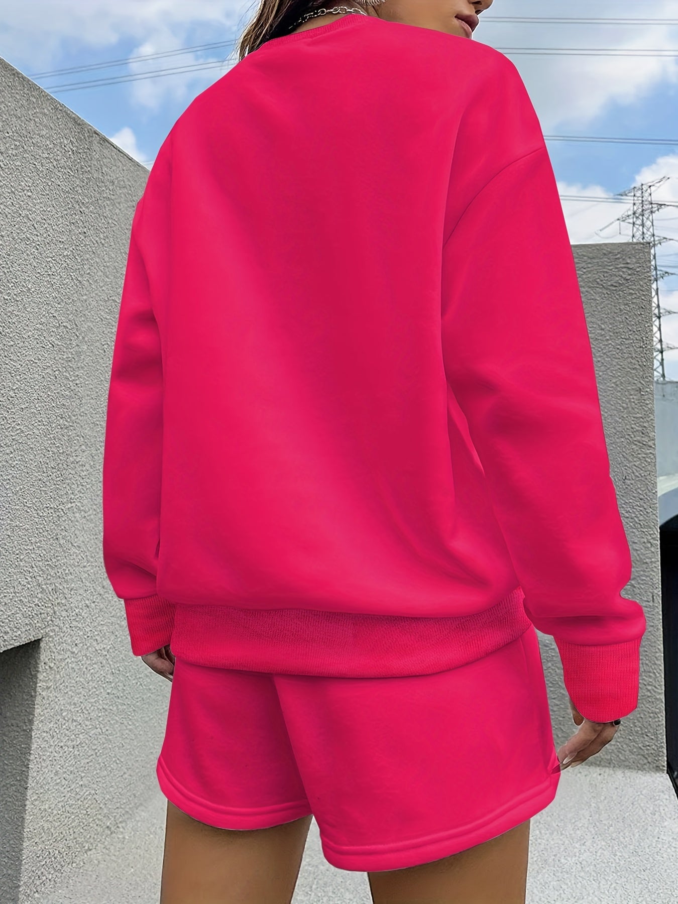 Casual Two-piece Set Long Sleeve Pullover & Shorts Outfit Women's Clothing