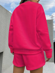 Casual Two-piece Set Long Sleeve Pullover & Shorts Outfit Women's Clothing