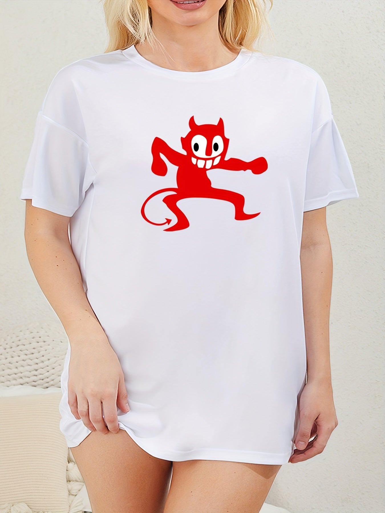  Devil Print Short Sleeve Round Neck Tee Nightdress