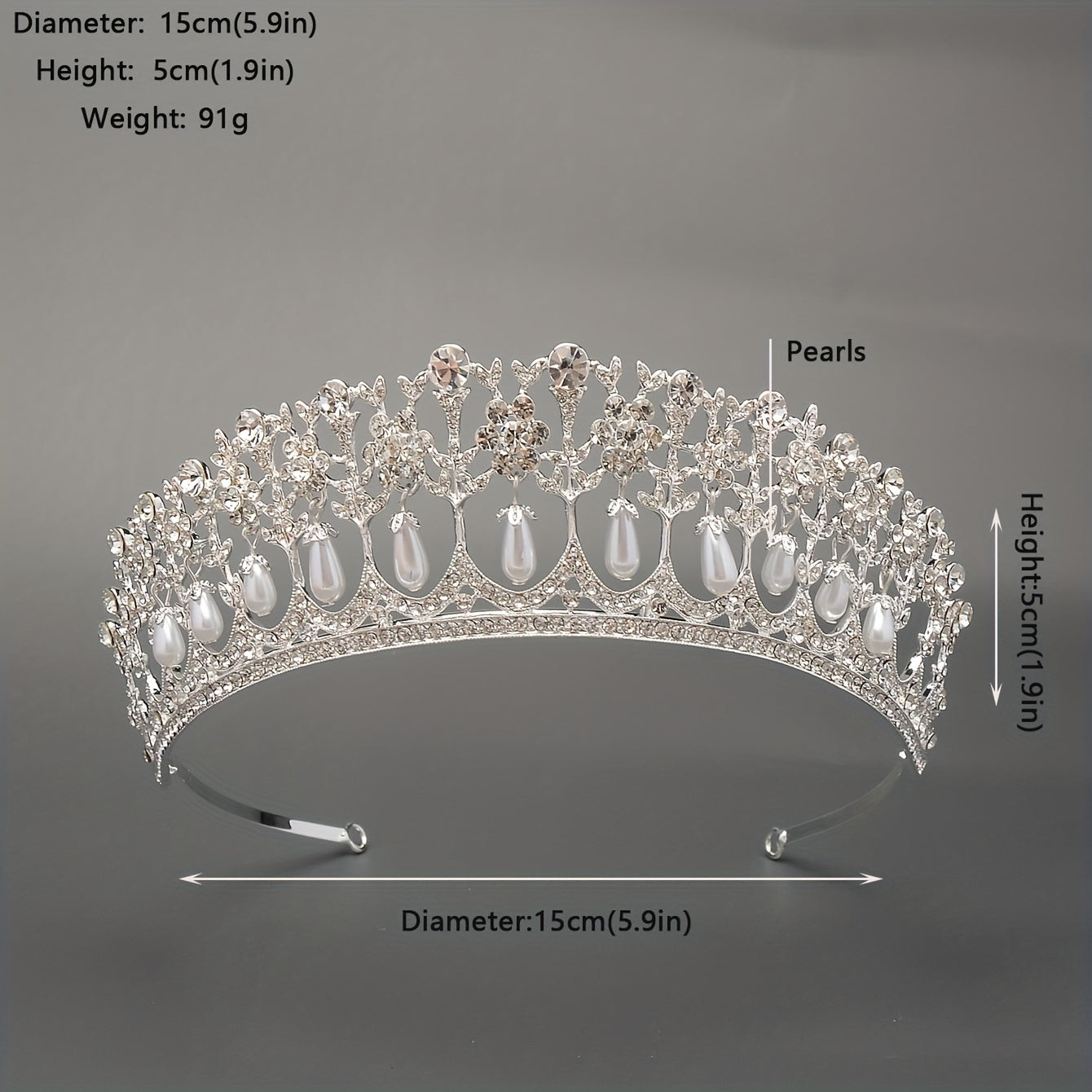 Princess Bridal Crown Rhinestone Faux Pearl Head Jewelry