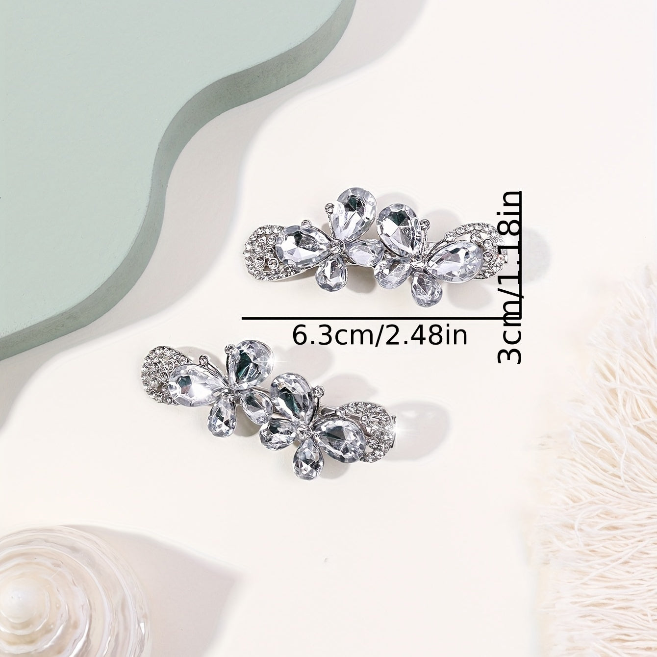 2pcs Rhinestone Butterfly Hair Clip, Glitter Duck Billed Alloy Clip