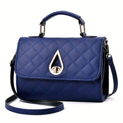 Argyle Quilted Handbag Faux Leather Flap Purse Buckle Decor Crossbody Bag
