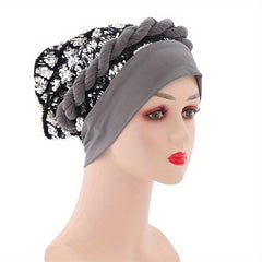 Sequin Turban Cap Head Wrap Solid Ramadan Head Scarf