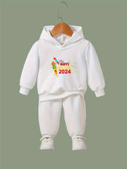 Cartoon Rockets Pattern Hooded Sweatshirt & Sweatpants Set for Girls