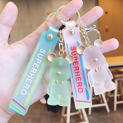 Acrylic Bear Keychain Transparent Frosted Bowknot Bear Keychain