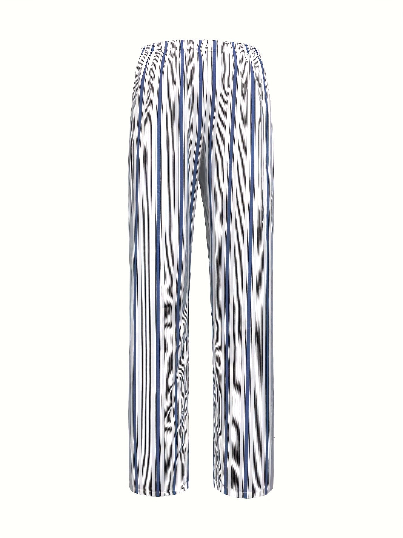 Women's Plus Stripe Print Wide Leg Pants With Pockets
